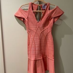 Herve Leger Orange Bodycon Mini Dress Off-Shoulder. Worn once!